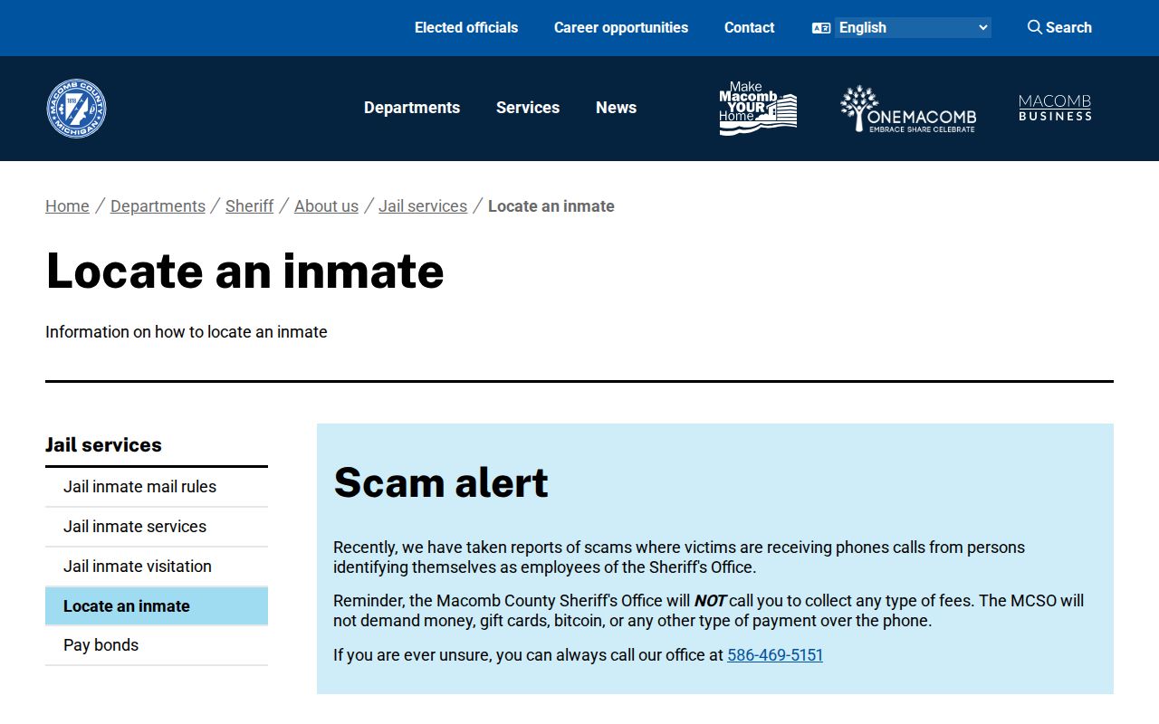 Macomb County current-custody booking record locator