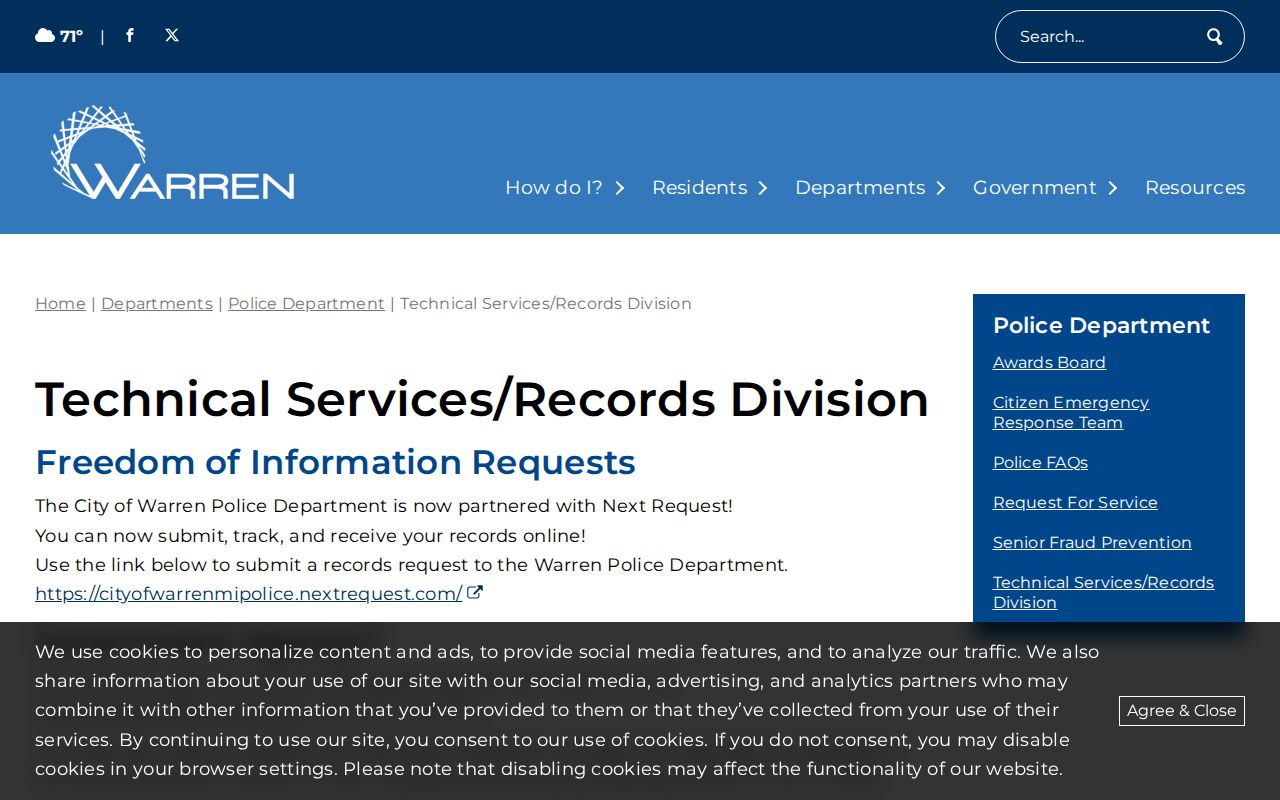 Warren Police records information for Macomb County arrest record requests